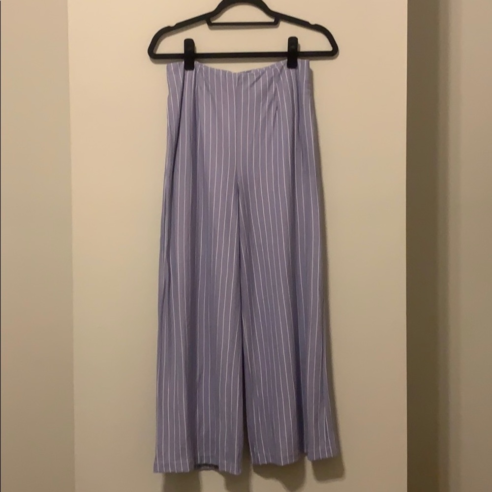 SAGE The Label Cropped Wide Leg Pants - Blue/White